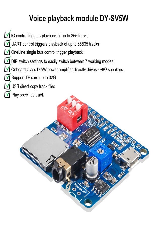 Diitao 2PCS Voice Playback Module,MP3 Player Music Voice Board IO Trigger UART Serial Adapter Control Playback Module Micro USB I/O Broadcast Function Amplifier Board Support SD/TF Card DY-SV5W - Image 2