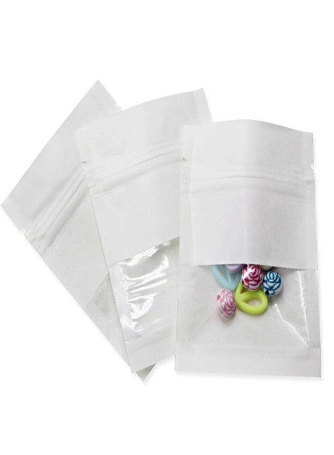 FERENLI 100Pcs Kraft Paper Window Bags Smell Proof Food Storage Pouch Flat for Zip Resealable Lock Candy Coffee Beans Packaging Bag with Tear Notches (7x9cm (2.8x3.5 inch), White) - Image 1