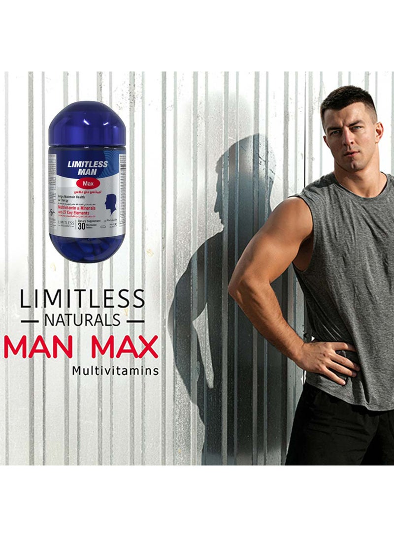 LIMITLESS حبوب مان ماكس المتعددة الفيتامينات والمعادن 30 حبة - Image 4
