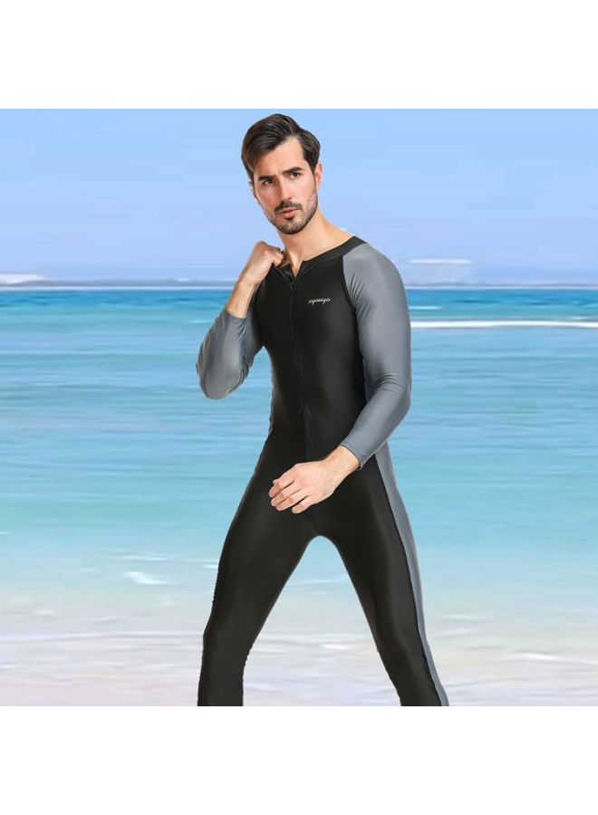 Loquat One-piece Swimsuit Men's Long-sleeved Trousers Sunscreen Quick-drying Coach Swimsuit Large Size Surf Jellyfish Suit Wetsuit-Color:1181 Split Blue- - Image 4