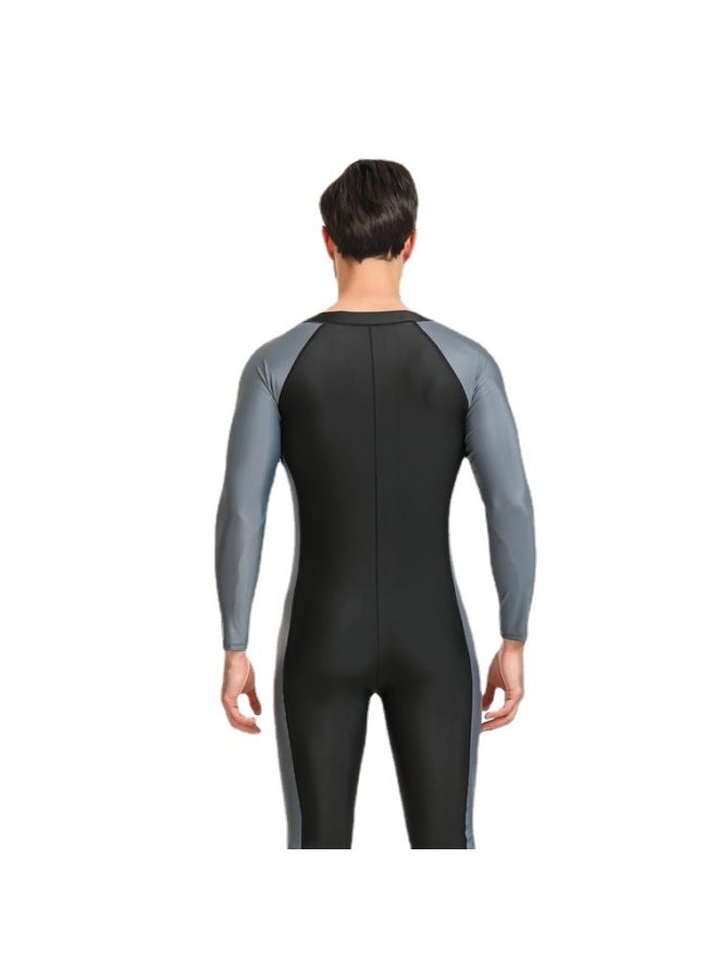 Loquat One-piece Swimsuit Men's Long-sleeved Trousers Sunscreen Quick-drying Coach Swimsuit Large Size Surf Jellyfish Suit Wetsuit-Color:1181 Split Blue- - Image 5