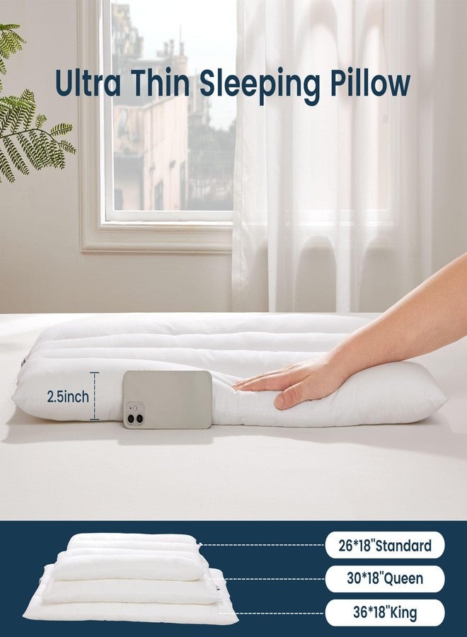 SLEEP ZONE وسادة قطنية رفيعة للغاية من SLEEP ZONE مناسبة لمن ينامون على البطن أو الظهر، تصميم مسطح رفيع بسمك 2.5 بوصة لنوم أعمق ومحاذاة فقرات الرقبة (عبوة قياسية من قطعتين) - Image 2