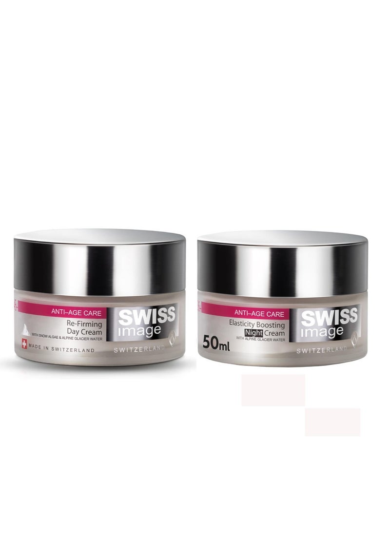 SWISS image Anti age Refirming Day Cream 50 ml  With Snow Algae & Alpine Glacier Water plus Anti-Aging Formula Repairing elasticity boosting Night cream with Alpine Glacier Water 50ml 
