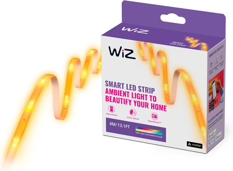 Wiz Smart LED Strip Light, Colour 4M Light Strip [UK Plug], 16 Million Colors, Dynamic Scenes, Wi-Fi, Voice/App Control, Works with Google Home, Alexa & HomeKit, LED for Bedroom, Kitchen, Living Room - Image 1