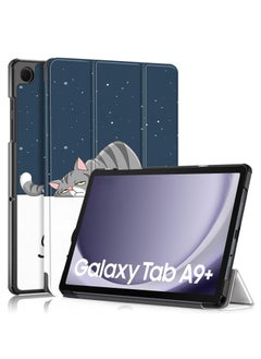 Compatible with Samsung Galaxy Tab A9 Plus 2023 Tablet Case 11inch PU Leather Tri-fold Bracket Cover for Galaxy Tab A9 Plus (Lazy Cat)