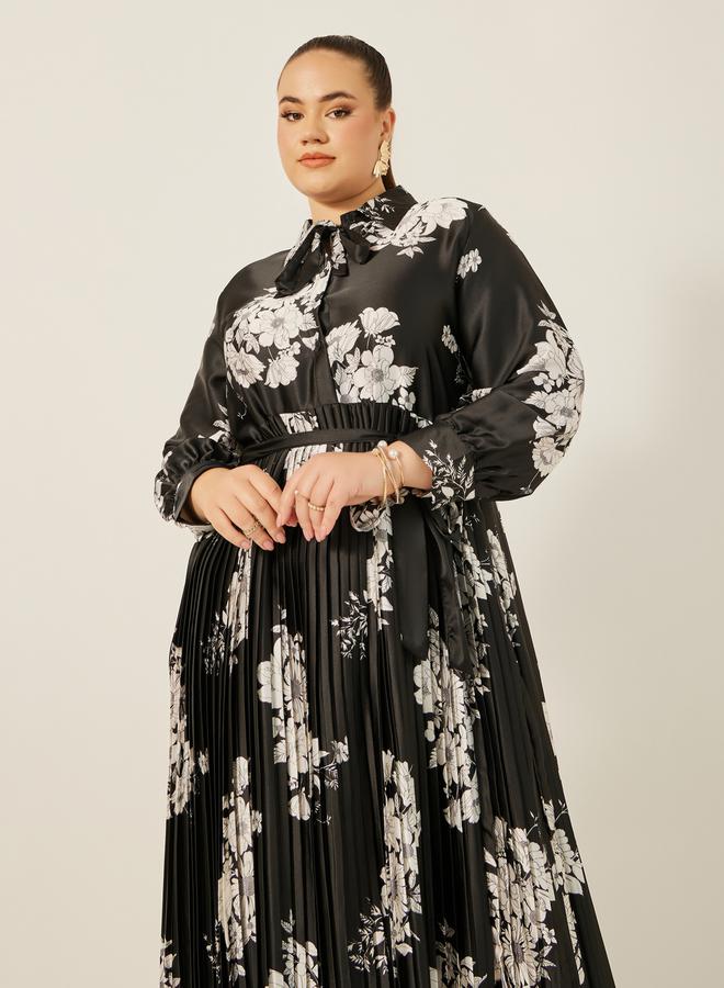 Styli فستان ماكسي بليسيه على شكل حرف A بطبعة زهور بحجم كبير - Image 3