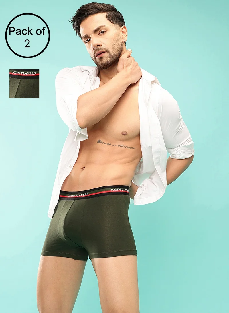 جون بلاير John Players Pack of 2 Classic Cotton Trunks in Dark Green