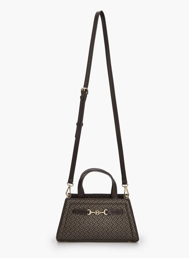 Flora Bella By Shoexpress Monogram Print Tote Bag with Detachable Strap and Zip Closure