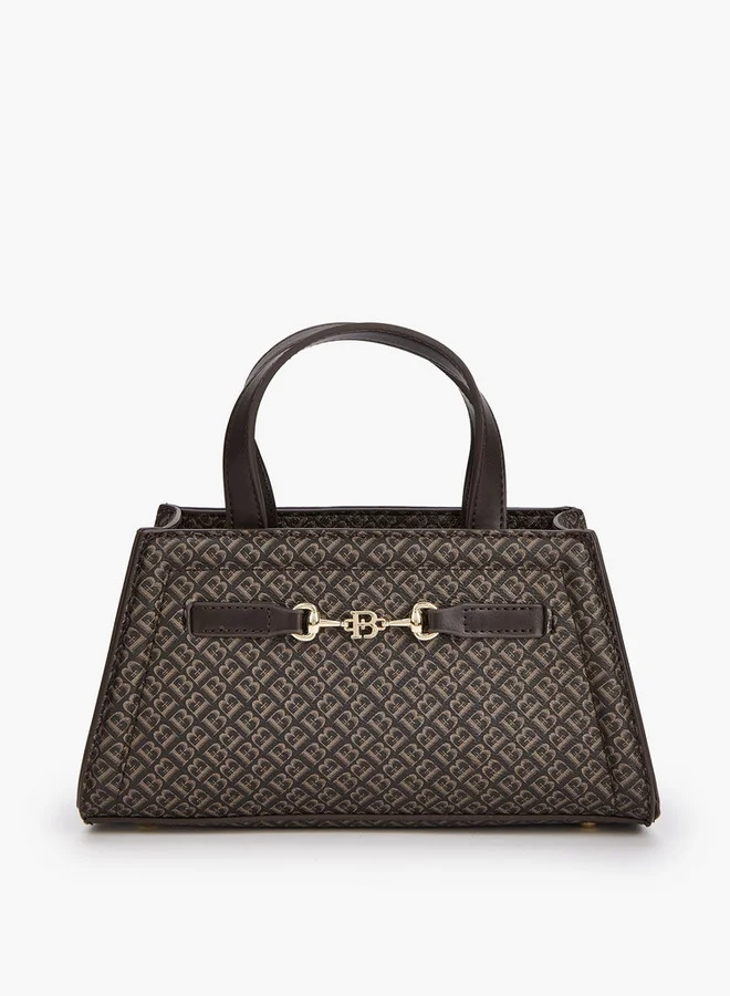Flora Bella By Shoexpress Monogram Print Tote Bag with Detachable Strap and Zip Closure