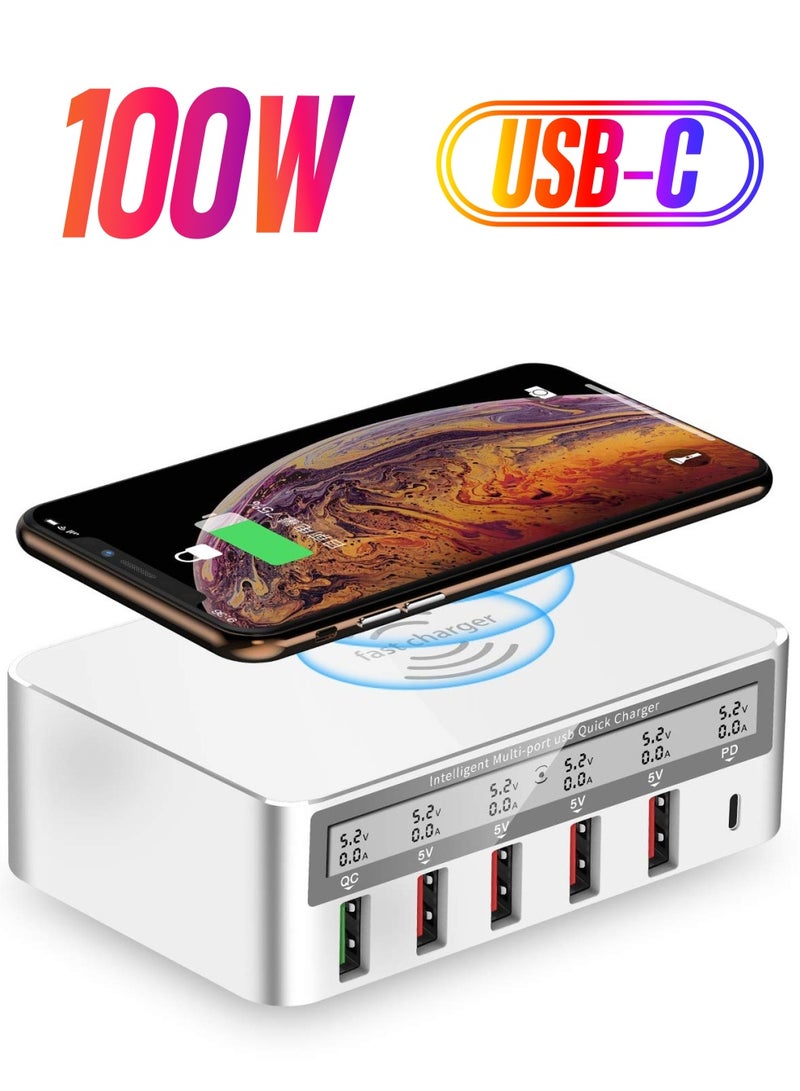 100W 6,Port USB Fast Charger with Voltage Display and QC 3.0, Compatible with Apple and Other Devices - Image 1