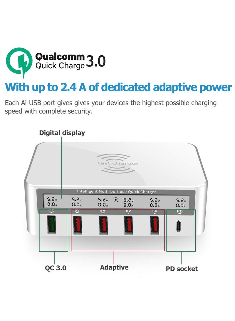 100W 6,Port USB Fast Charger with Voltage Display and QC 3.0, Compatible with Apple and Other Devices - Image 5