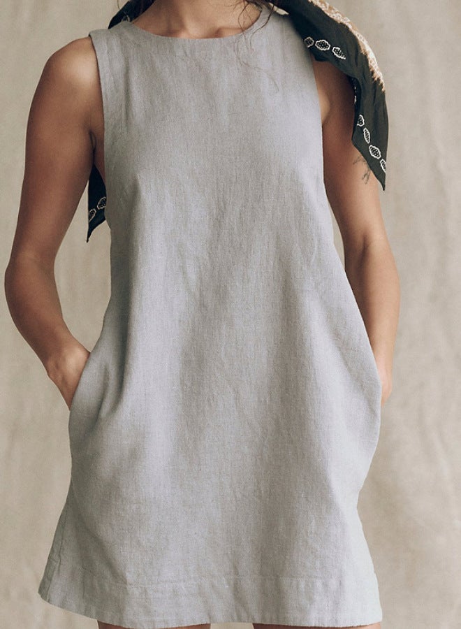 Yailla Summer Cotton Linen Vest Dress 