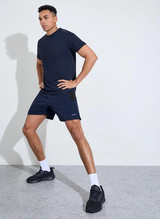 Styli Navy Blue Solid Round Neck Short Sleeves Regular Fit Active T-Shirt