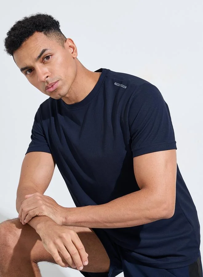 Styli Navy Blue Solid Round Neck Short Sleeves Regular Fit Active T-Shirt