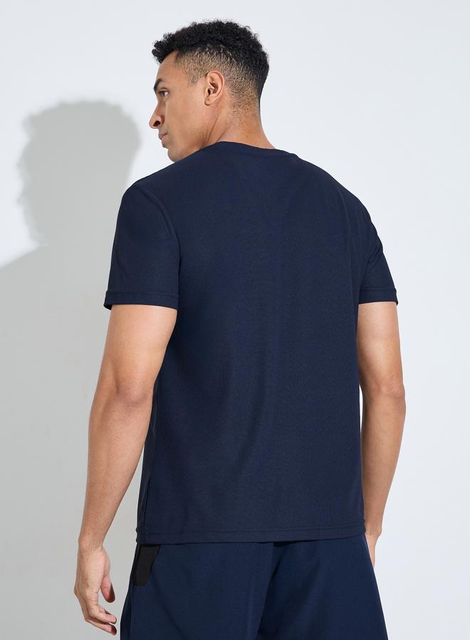 Styli Navy Blue Solid Round Neck Short Sleeves Regular Fit Active T-Shirt - Image 4