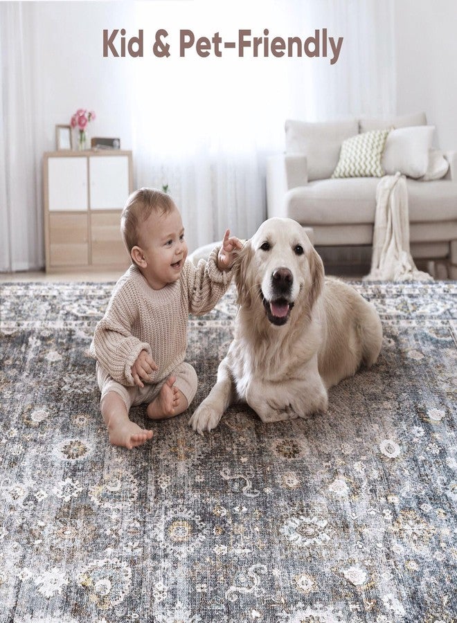 Rugcomf 2x3 Rug Washable Boho Rug Soft Small Area Rug Non-Slip Non-Shedding Faux Wool Vintage Rug for Door Mat, Kitchen, Floor, Entryway, Powder Room (Grey and Brown) - Image 4