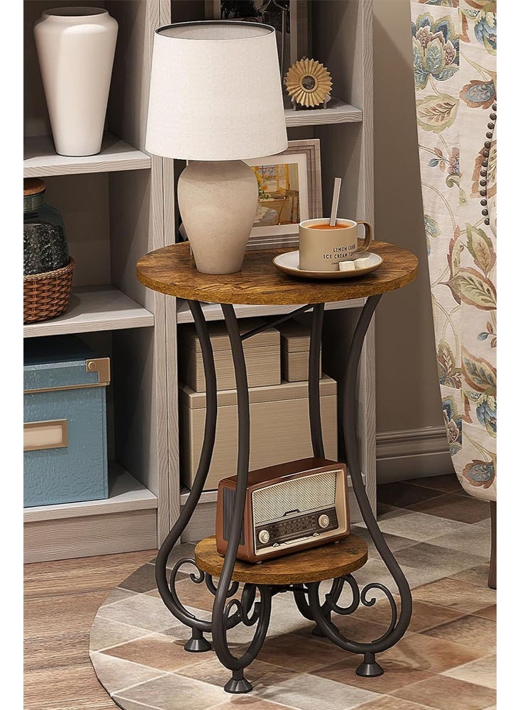 سولاكان طاولة جانبية دائرية، طاولة قهوة أو شاي للمساحات الصغيرة، تصلح كطاولة جانبية أو منضدة ليلية وديكور منزلي لغرفة المعيشة أو الشرفة أو غرفة النوم أو المكتب، باللون البني الريفي والأسود، الأبعاد: ‎15.75" طول × 15.75" عرض × 24.0" ارتفاع - Image 4