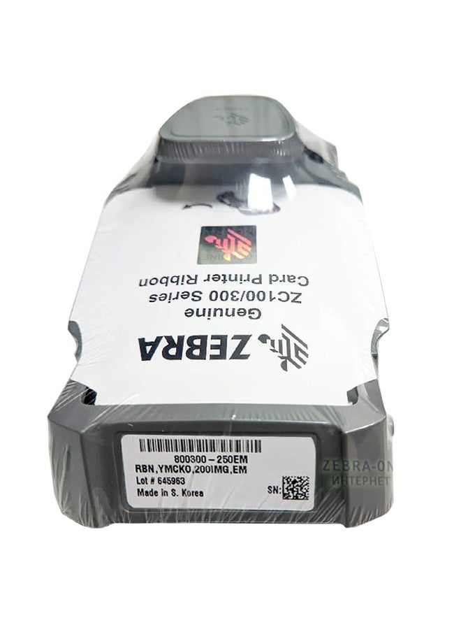 زيبرا Zebra 800300-250EM Printer Ribbon, Full-Color Printing, 200 Prints Per Roll, Protective Overlay, Monochrome Black Panel, Gray | 800300-250EM Full Colour YMCKO - 200 Prints- 2 Pieces  - Image 2