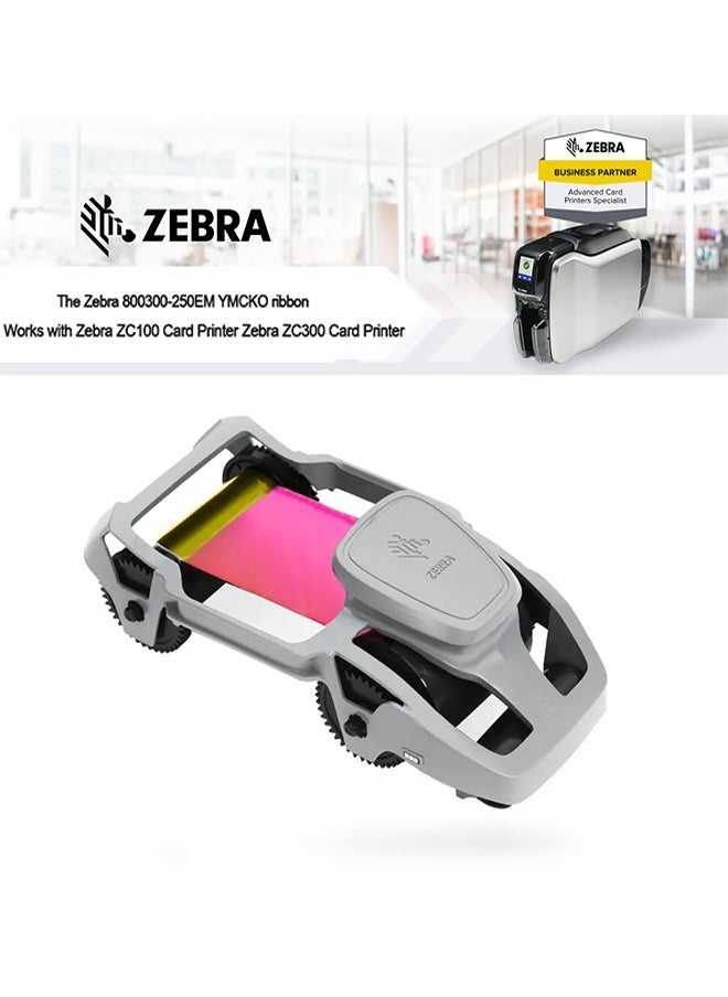 زيبرا Zebra 800300-250EM Printer Ribbon, Full-Color Printing, 200 Prints Per Roll, Protective Overlay, Monochrome Black Panel, Gray | 800300-250EM Full Colour YMCKO - 200 Prints- 2 Pieces  - Image 3
