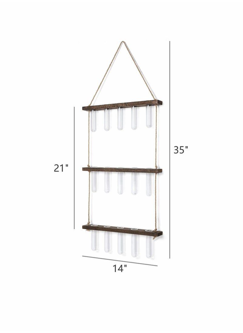 Excefore - Wall Hanging Planter Terrarium with Wooden Stand, 3 Tiered Mini Test Tube Flower Vases Retro Hanging Glass Planter Propagator for Hydroponic Plants Cutting Home Office Garden Decor-15 Test Tubes - Image 1