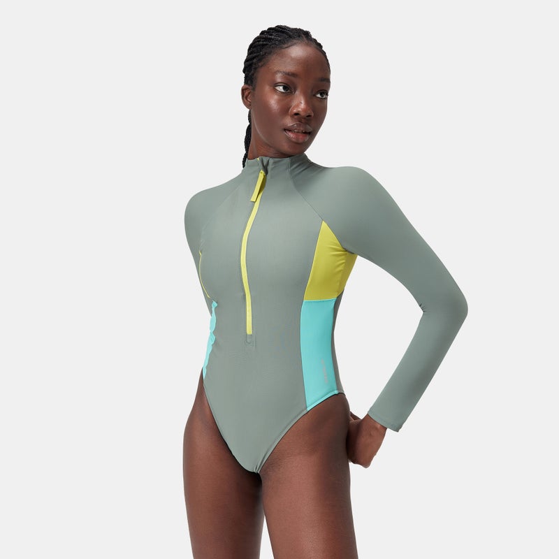 speedo Women's Zip Colourblock One-Piece Swimsuit - Image 1