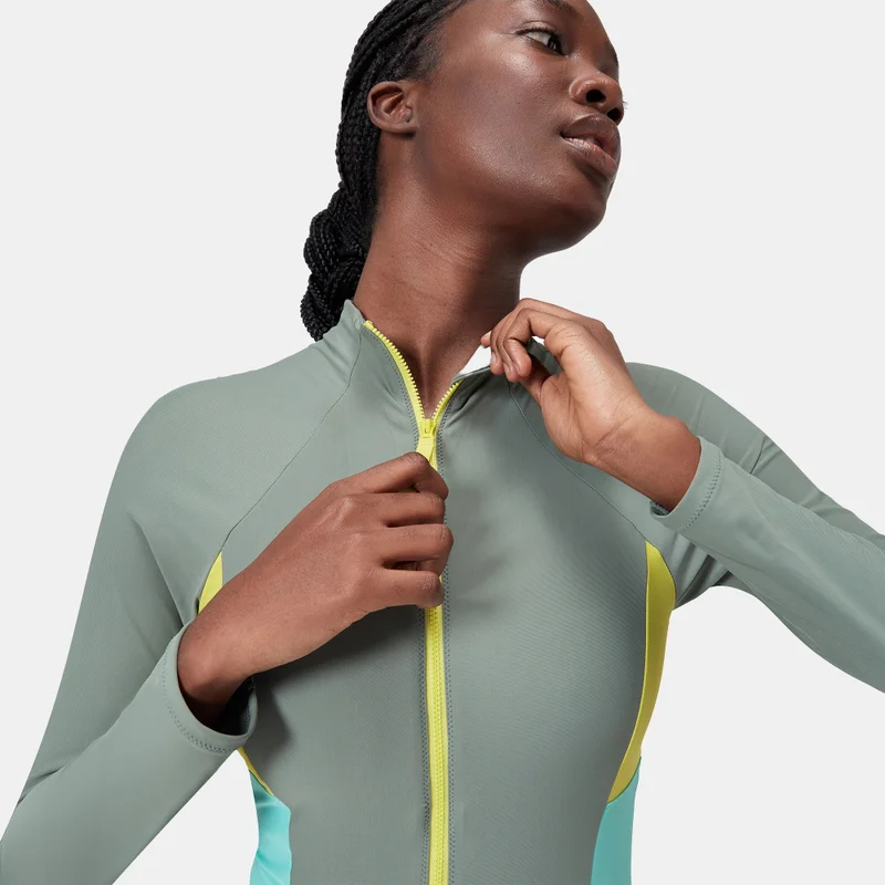 speedo Green Women's Zip Colourblock One-Piece Swimsuit for Women | Best Price UAE