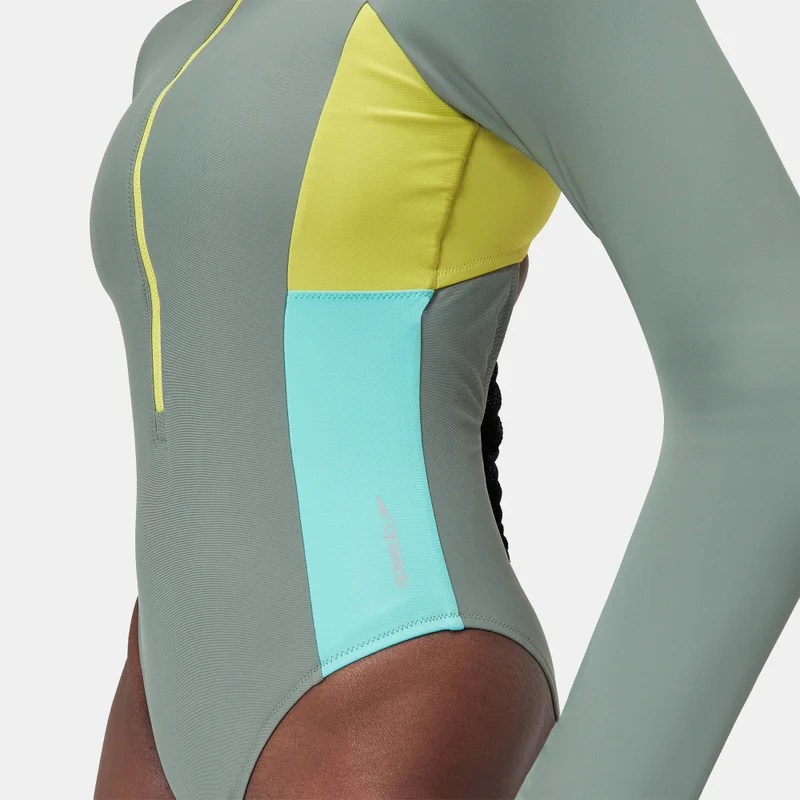 speedo Green Women's Zip Colourblock One-Piece Swimsuit for Women | Best Price UAE