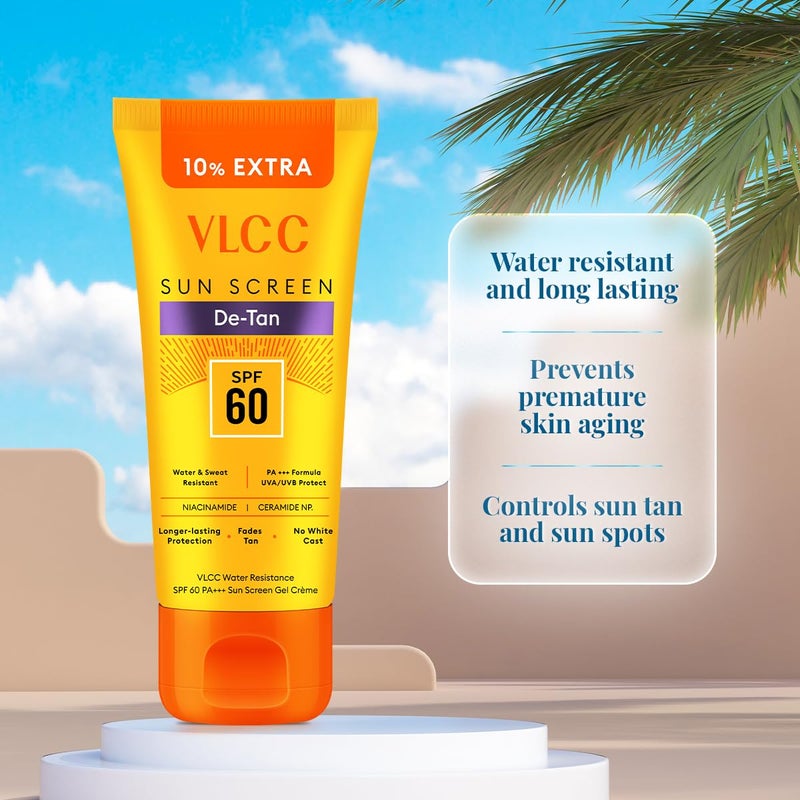 VLCC DeTan Water Resistant SPF 60 PA Sunscreen Gel Crme 100g 10g Extra With Niacinamide Ceramides Vitamin E Protects from UVA UVB Rays Sun Damage Skin Darkening and Premature Ageing - Image 4