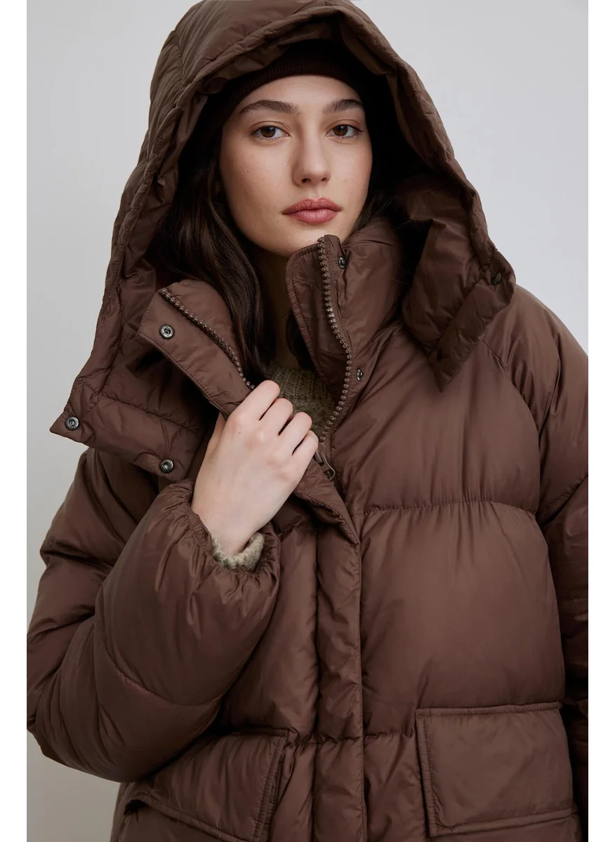 Manuka Oversize Pocketed Puffer Jacket Brown