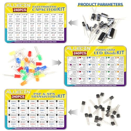 ALLECIN 1910Pcs Electronic Component Kit Resistor Electrolytic Capacitor Schottky Diodes LED Diode Transistor Electronics Components Assortment for DIY Project - Image 4