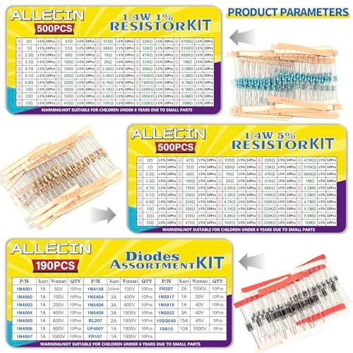 ALLECIN 1910Pcs Electronic Component Kit Resistor Electrolytic Capacitor Schottky Diodes LED Diode Transistor Electronics Components Assortment for DIY Project - Image 3