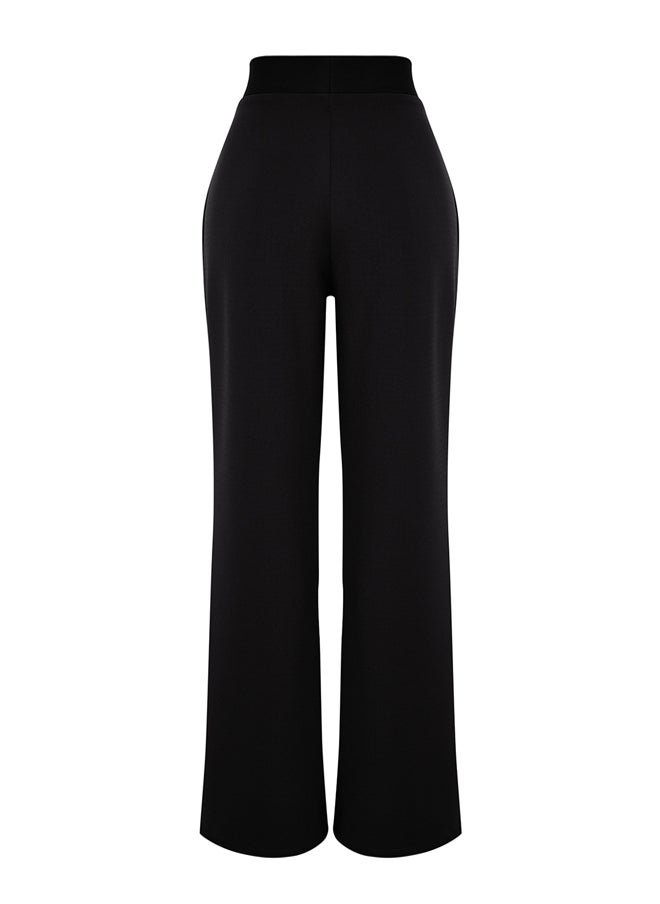 trendyol - Black Pleated Wide Leg/Relaxed Cut Knitted Palazzo Trousers TWOSS24PL00038 - Image 1