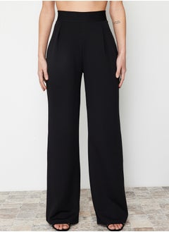 trendyol Black Pleated Wide Leg/Relaxed Cut Knitted Palazzo Trousers TWOSS24PL00038  - Image 4
