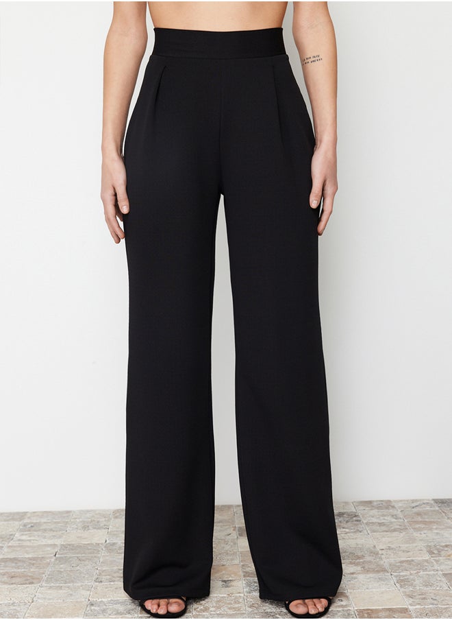 trendyol Black Pleated Wide Leg/Relaxed Cut Knitted Palazzo Trousers TWOSS24PL00038  - Image 4