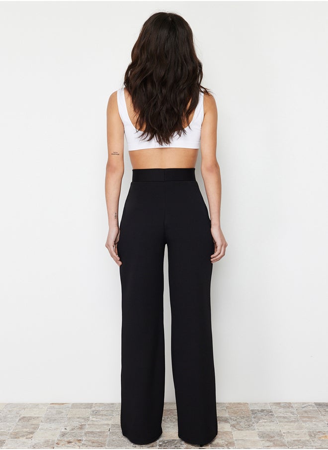 trendyol Black Pleated Wide Leg/Relaxed Cut Knitted Palazzo Trousers TWOSS24PL00038  - Image 5