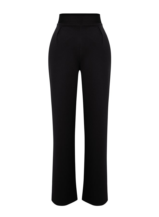 trendyol - Black Pleated Wide Leg/Relaxed Cut Knitted Palazzo Trousers TWOSS24PL00038 - Image 1