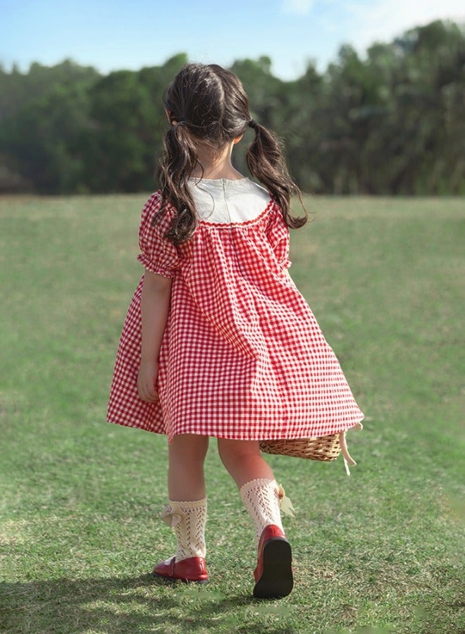 Yoehyaul Girls Cotton Gingham Dress with Strawberry Embroidery - Image 2