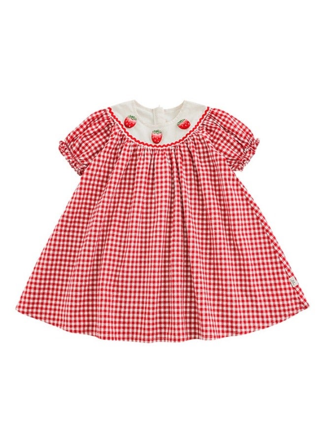 Yoehyaul Girls Cotton Gingham Dress with Strawberry Embroidery - Image 5