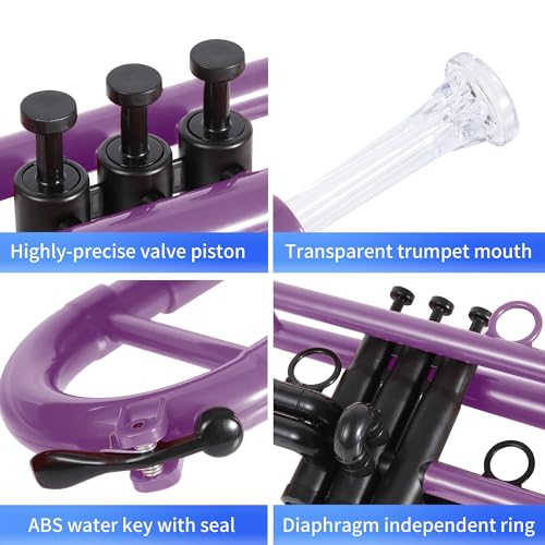 PAMPET Professional Plastic Bb Trumpet Student Trumpet Set for Student Beginner With 7C Mouthpiece and 3C Mouthpiece Bb Trumpet Instrument Purple, PM160 - Image 5