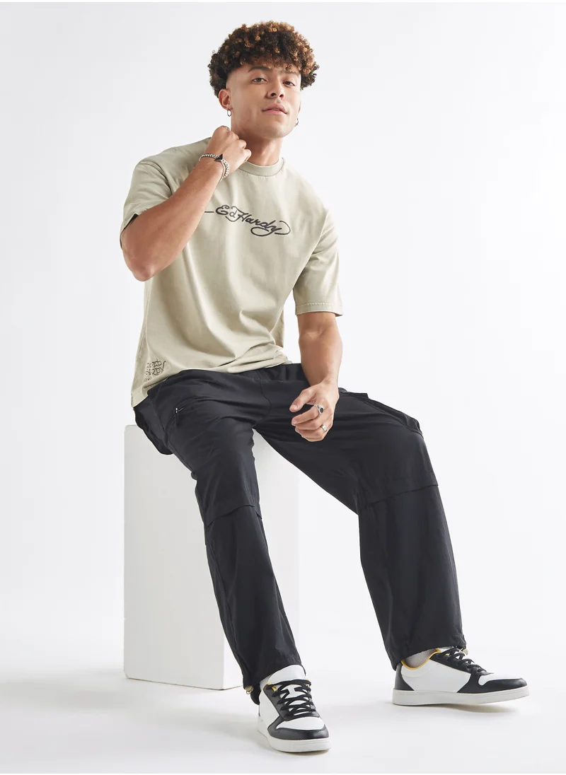 FAV Logo Print Crew Neck T-shirt with Short Sleeves