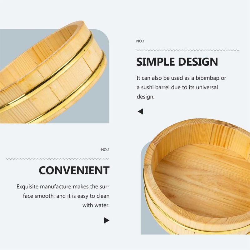 comfrt Sushi Box Wooden Sushi Rice Bowl Hangiri Sushi Rice Mixing Tub Wooden Sushi Barrel Japanese Sushi Rice Storage Bucket for Home Restaurant Wooden Bucket - Image 5