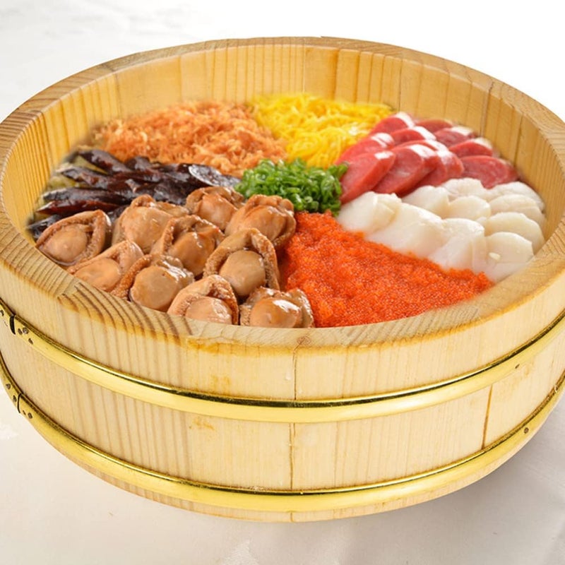 comfrt Sushi Box Wooden Sushi Rice Bowl Hangiri Sushi Rice Mixing Tub Wooden Sushi Barrel Japanese Sushi Rice Storage Bucket for Home Restaurant Wooden Bucket - Image 2