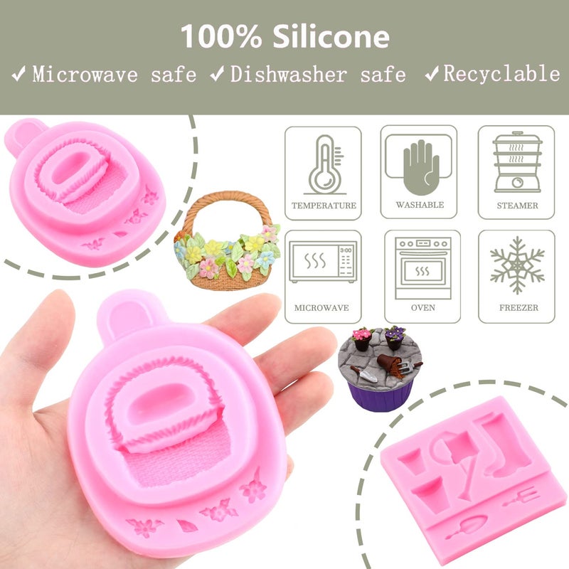 ZiXiang Garden Picket Fence Silicone Molds Flower Basket Fondant Molds Gardening Tools Kettle Flower Pot Rain Boots Molds For Cake Decorating Candy Clay Chocolate Gum Paste Set Of 4 - Image 2