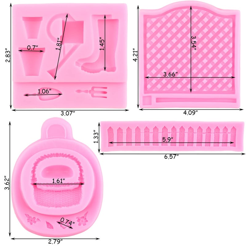 ZiXiang Garden Picket Fence Silicone Molds Flower Basket Fondant Molds Gardening Tools Kettle Flower Pot Rain Boots Molds For Cake Decorating Candy Clay Chocolate Gum Paste Set Of 4 - Image 4