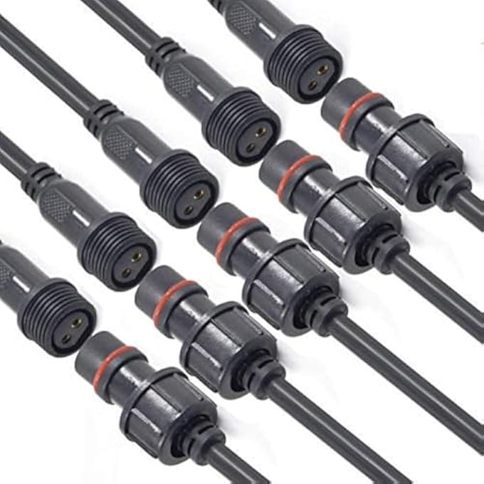 YETOR Waterproof Connectors 2 Wire16Awg Male Female Plug Led Connector With 2Pin Waterproof ConnectorsIp68 20Cm Extension Cable For Car Truck BoatIndoorOutdoor Led Strip Lights5Pairs - Image 1