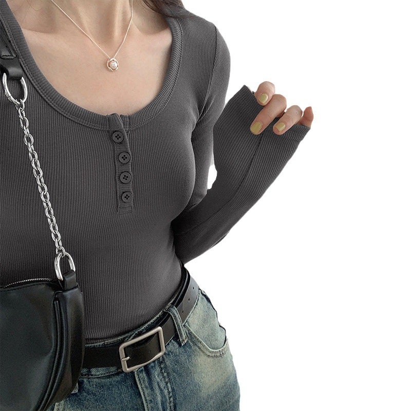 Women's High Elasticity Ribbed Button-up T-shirt - Image 5