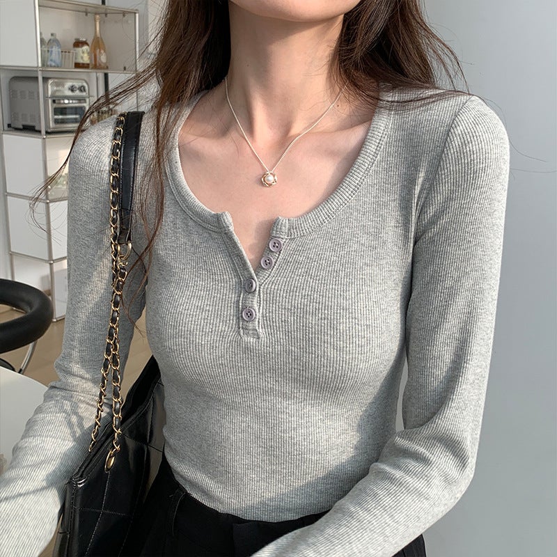 Women's High Elasticity Ribbed Button-up T-shirt - Image 2