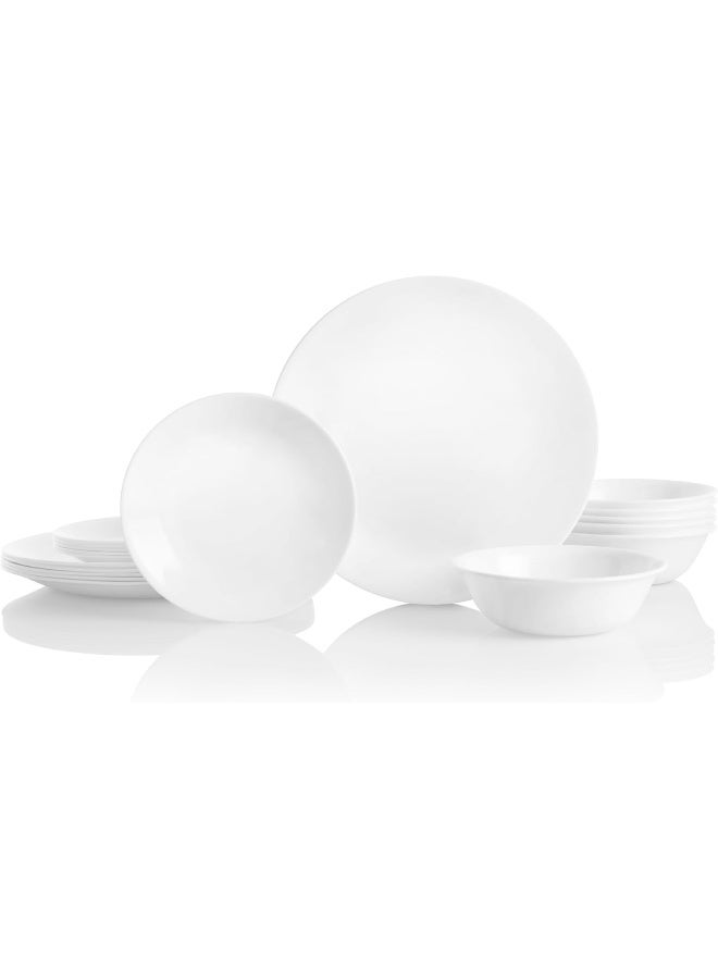Corelle طقم أدوات المائدة كوريل فيتريل 18 قطعة لخدمة 6 أشخاص، أطباق وأوعية دائرية خفيفة الوزن مقاومة للكسر والتشقق، بيضاء شتوية فروسيت - Image 1