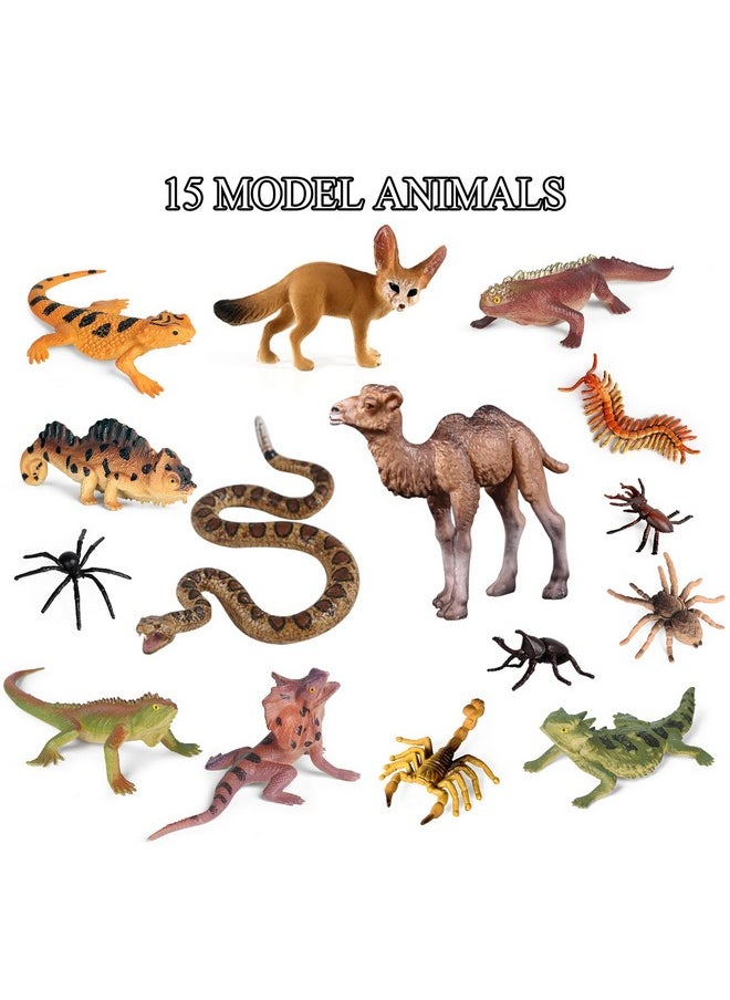 Sienon - 32Pcs Desert Animal Figurines Set Model Trees Cactus Kit Desert Diorama Project With Camel Fennec Fox Rattlesnake Scorpion Lizard Reptile Toy Playset For Kids Birthday Cake Toppers Party Décor - Image 1