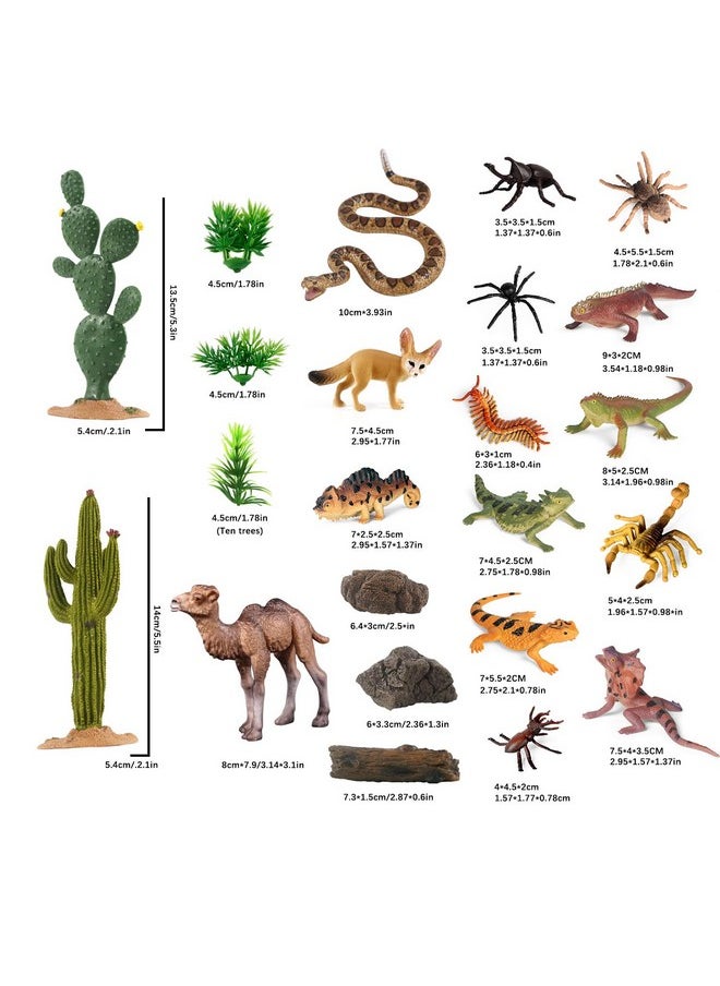 Sienon - 32Pcs Desert Animal Figurines Set Model Trees Cactus Kit Desert Diorama Project With Camel Fennec Fox Rattlesnake Scorpion Lizard Reptile Toy Playset For Kids Birthday Cake Toppers Party Décor - Image 1